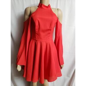 NAVEN Orange Red Polyester Lined cold shoulders Women's Dress Size M NWOT